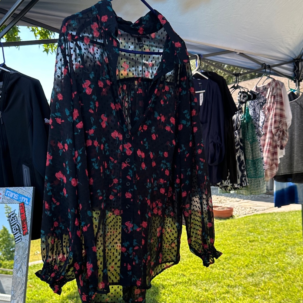 Lane Bryant Black and Red Floral Blouse